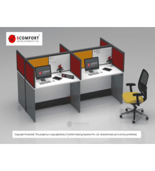 Scomfort sharing workstation with 60mm center partition with dividers.